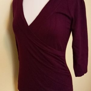 V-Neck Wrap Sweater - Wine Red